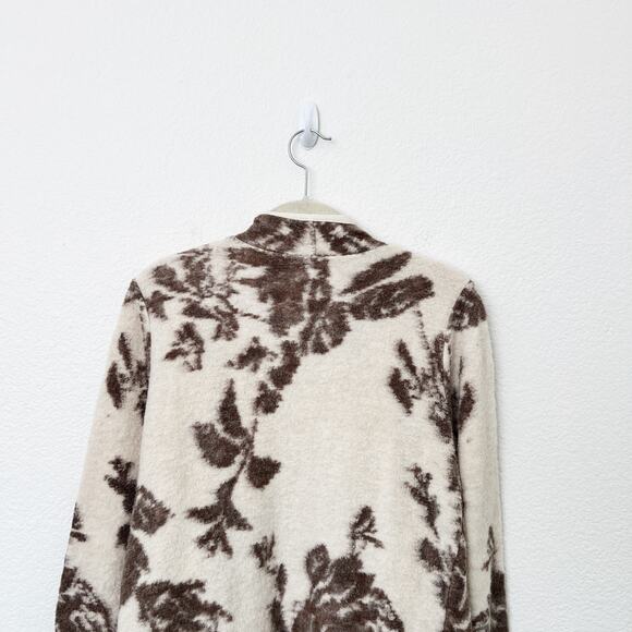 [Lucky Brand] Tan Brown Floral Print Open Front Draped Cardigan Sweater Sz Small - Picture 5 of 11